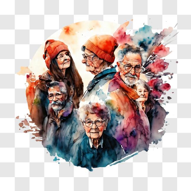 Download Vibrant Watercolor Painting of Elderly People PNG Online ...