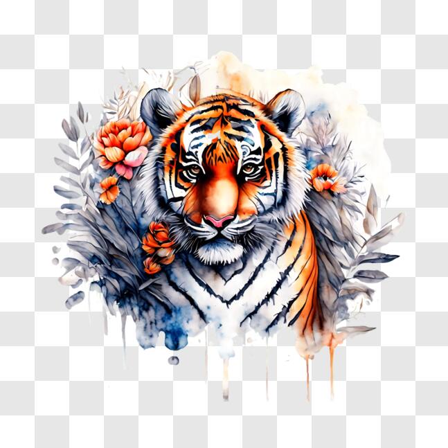 Download Vibrant Tiger Painting with Nature Elements PNG Online ...