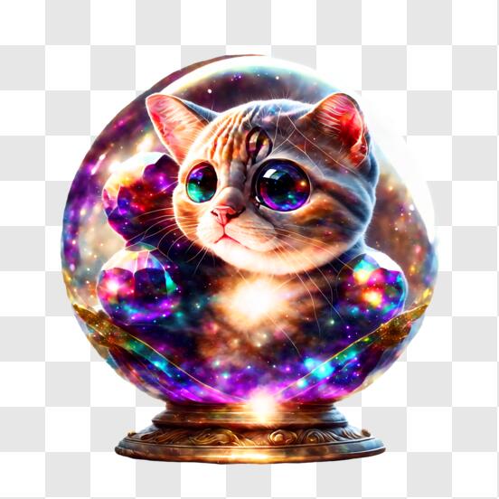 Scarica Gatto Curioso Dentro una Sfera di Vetro Ornamentale PNG