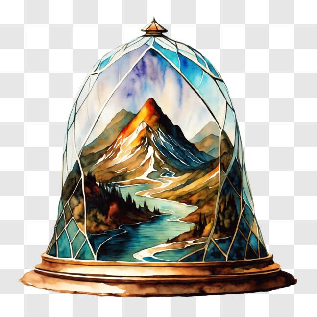 Download Abstract Art Glass Bell with Mountain and Lake Painting PNGs ...