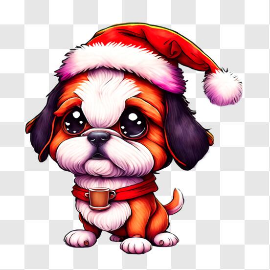 Baixe Cachorro de desenho animado fofo usando chapéu de Papai Noel