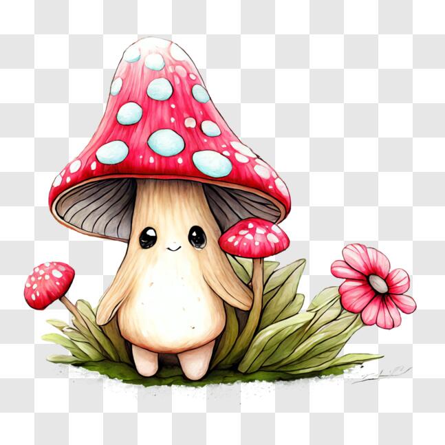 Download Adorable Mushroom Surrounded by Pink Flowers PNG Online ...