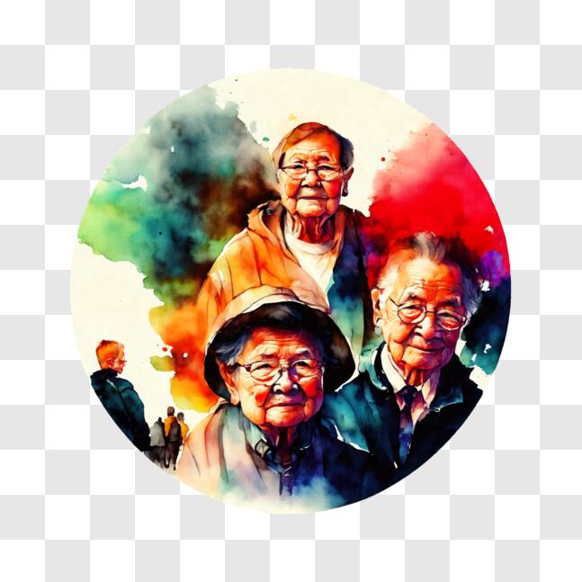 Download Watercolor Painting of Elderly People PNG Online - Creative ...