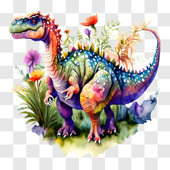 Download Colorful Dinosaur in a Floral Landscape PNGs Online - Creative ...