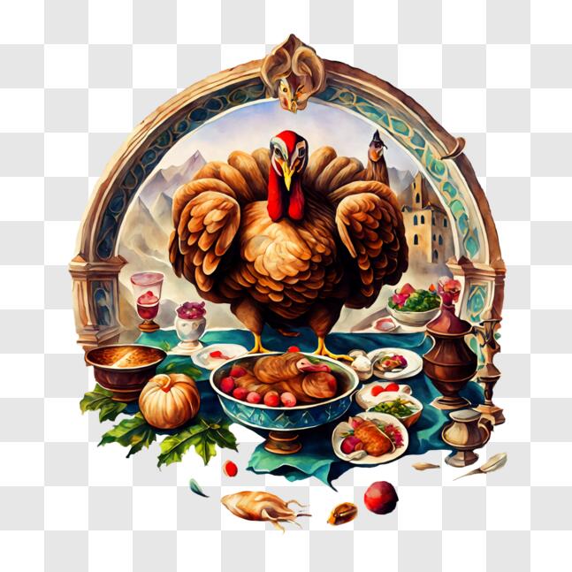Download Thanksgiving Dinner with a Delicious Roasted Turkey PNG Online ...