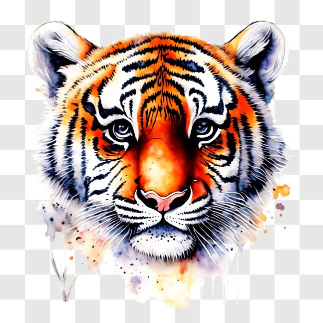 Download Orange Tiger Watercolor Painting PNG Online - Creative Fabrica