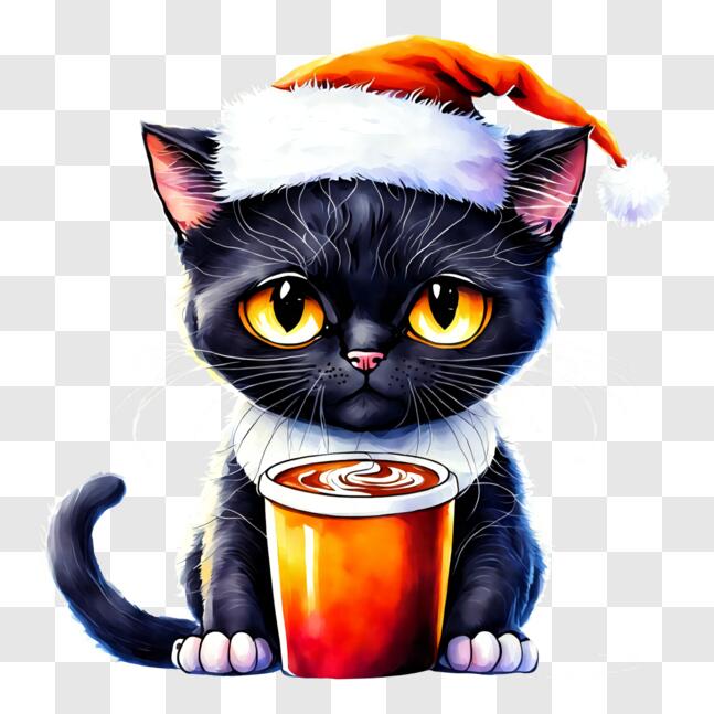 Download Christmas Celebration with a Black Cat PNG Online - Creative ...