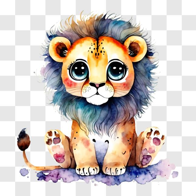 Download Colorful and Playful Art Piece of a Cute Lion PNG Online ...