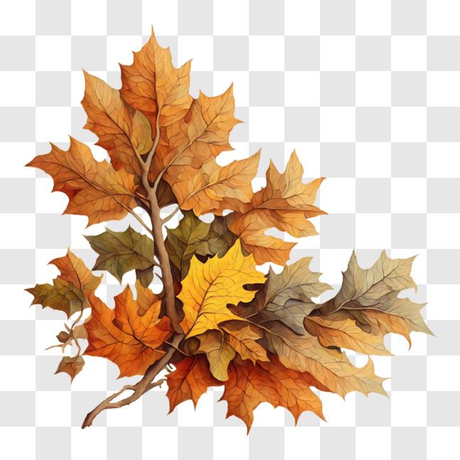 Download Vibrant Autumn Leaves Collected on a Branch PNG Online ...