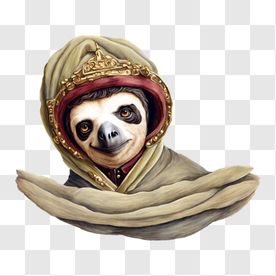 Sloth wearing an ornamented shawl