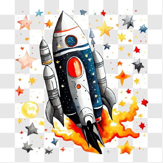 Download Colorful Rocket Ship Flying Through Space with Stars and ...