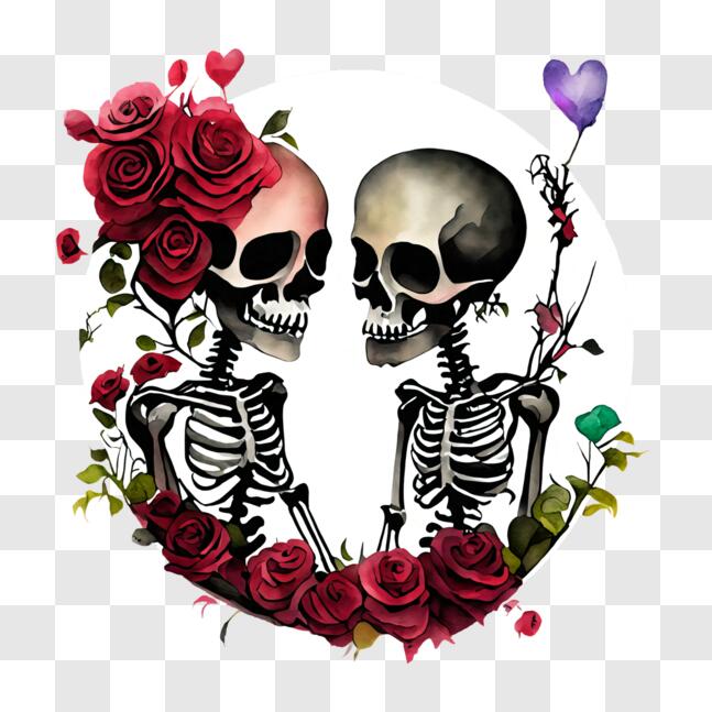 Download Romantic Skeletons Kissing in Circular Frame with Roses and ...