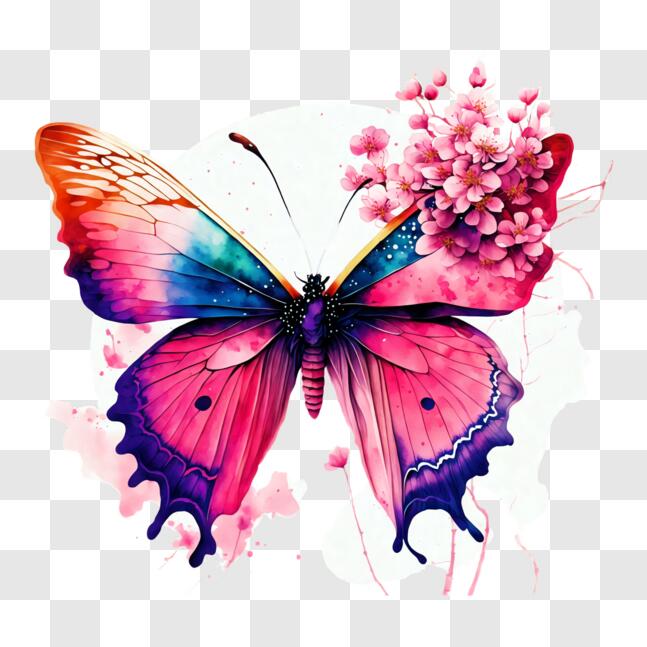 Download Colorful Butterfly with Pink Flower Wings PNG Online ...