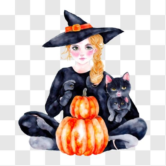 Baixe Bruxa assustadora de Halloween com gato preto PNG - Creative Fabrica