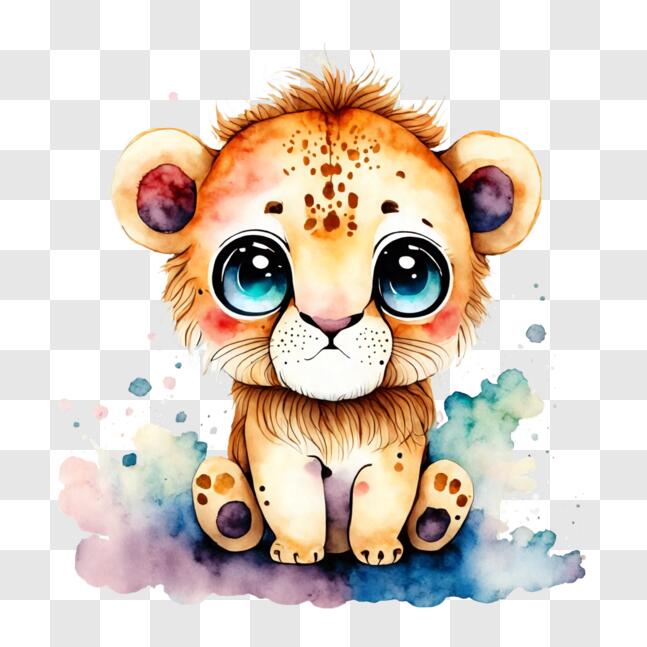 Download Adorable Lion Cub Illustration PNG Online - Creative Fabrica