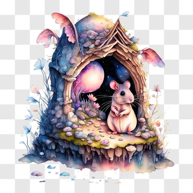 Download Cute Mouse in Enchanted Forest with Flowers and Mushrooms PNGs ...