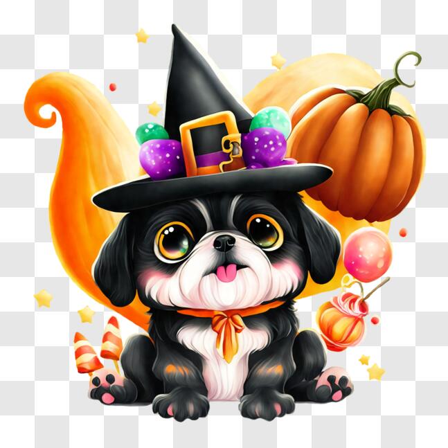 Download Cute Dog in Witch Hat Celebrating Halloween PNGs Online ...