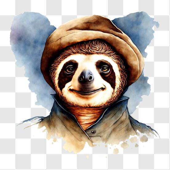 Happy sloth with hat and cap