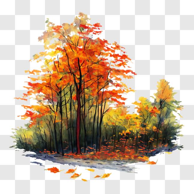 Download Vibrant Autumn Forest Painting PNG Online - Creative Fabrica
