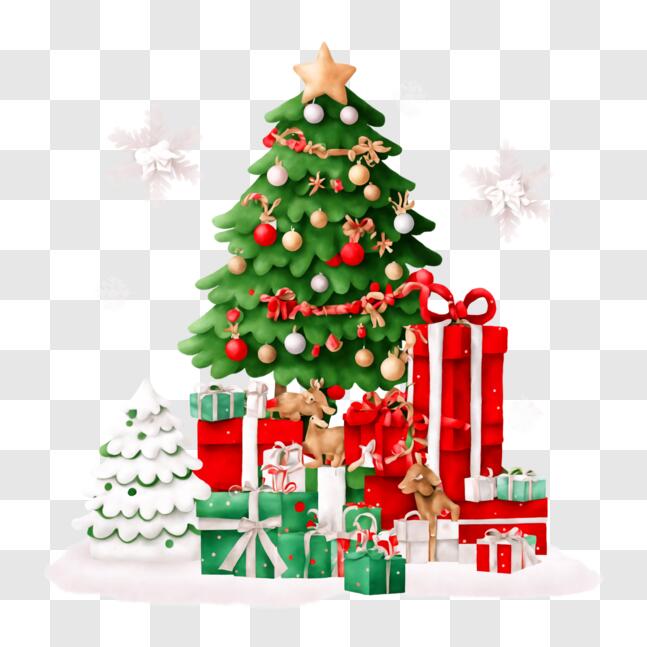 Download Festive Christmas Tree with Presents and Decorations PNG ...