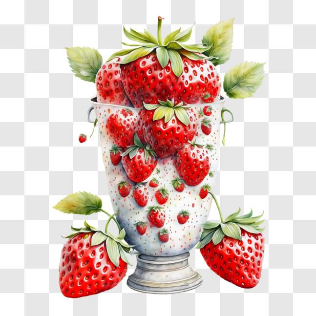Download Glass Vase Filled with Fresh and Juicy Strawberries PNG Online ...