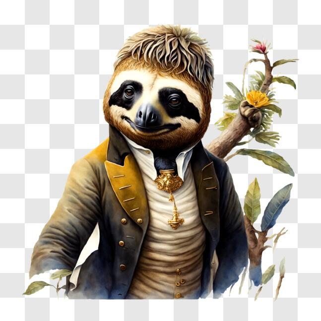 Download Sloth in an Elegant Suit with Plants and Flowers PNGs Online ...