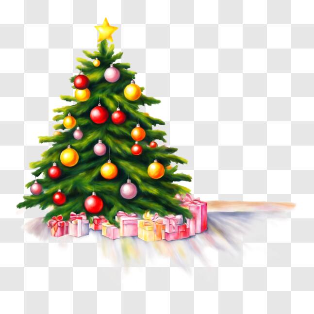 Download Festive Christmas Tree with Gifts and Ornaments PNG Online ...