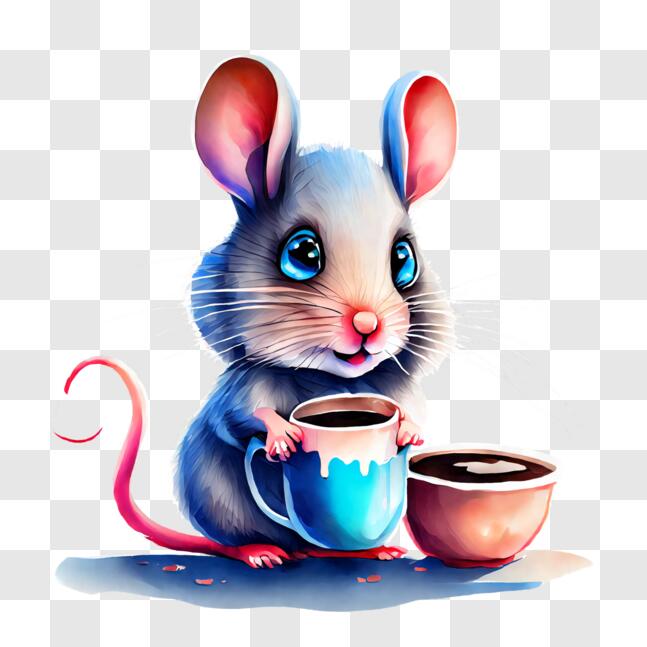 Niedliche Maus genießt Kaffee und Tee PNG online herunterladen