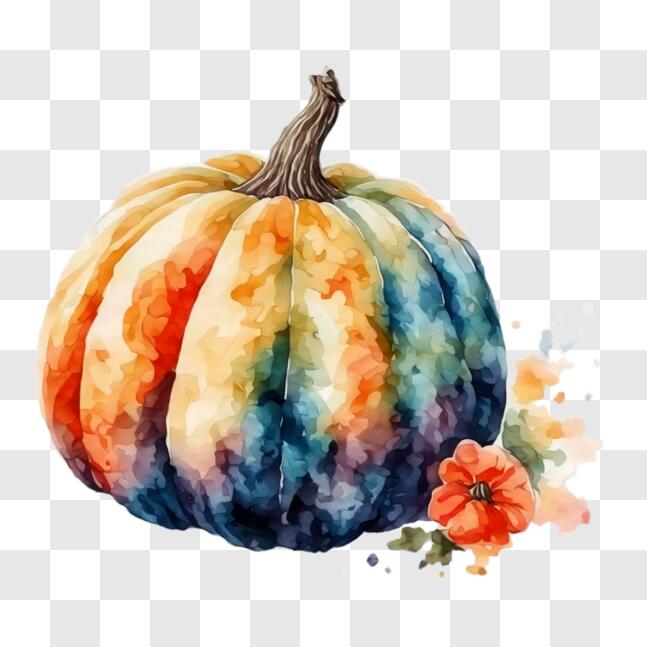 Download Colorful Watercolor Painting of a Fall Pumpkin with Flowers ...