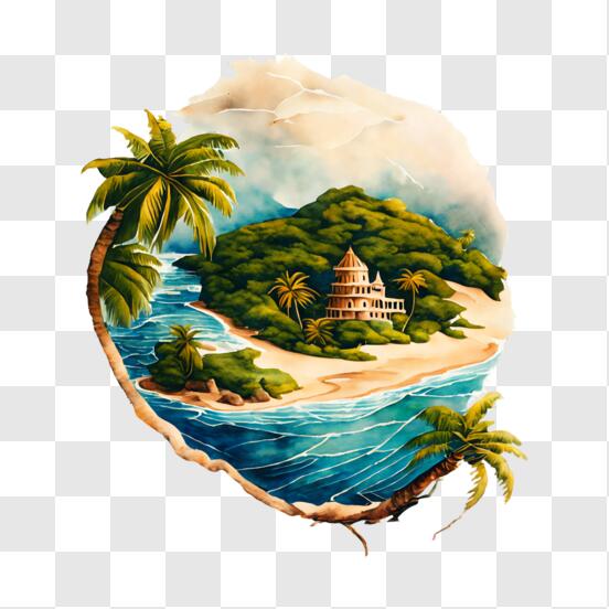 Download Tropical Island Sunset with Palm Trees and Hibiscus Flowers ...
