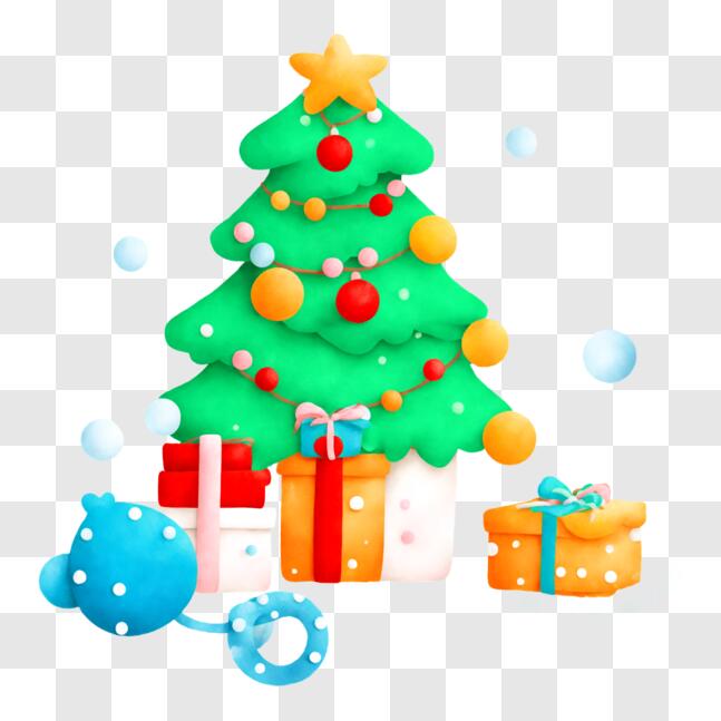 Download Festive Christmas Tree with Gifts and Bubbles PNG Online ...