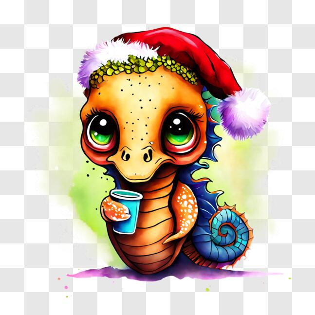 Download Cartoon Seahorse on Christmas PNG Online - Creative Fabrica