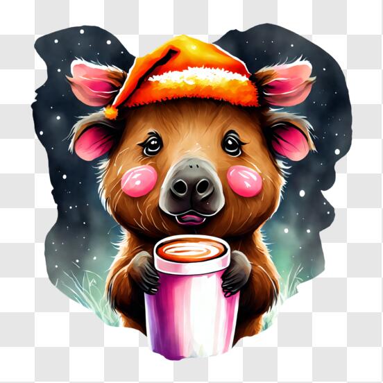 Scarica Orso bruno che beve caffè con cappello di Babbo Natale PNG Online -  Creative Fabrica