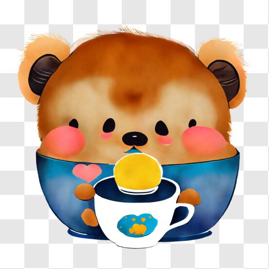 Desenho de urso panda fofo bebendo café