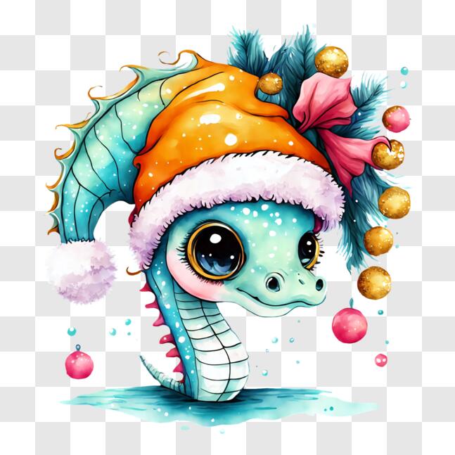 Download Festive Dragon Illustration with Hat and Ornaments PNG Online ...