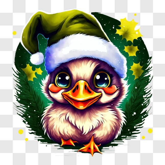 Download Cartoon Duck with Santa Hat in Green Environment PNG Online ...