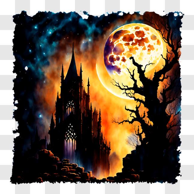 Download Gothic Castle Illuminated by Full Moon PNGs Online - Creative ...