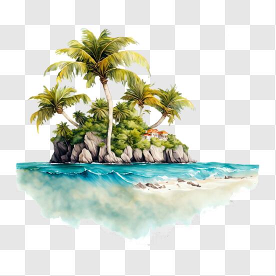 Download Tropical Island Sunset with Palm Trees and Hibiscus Flowers ...