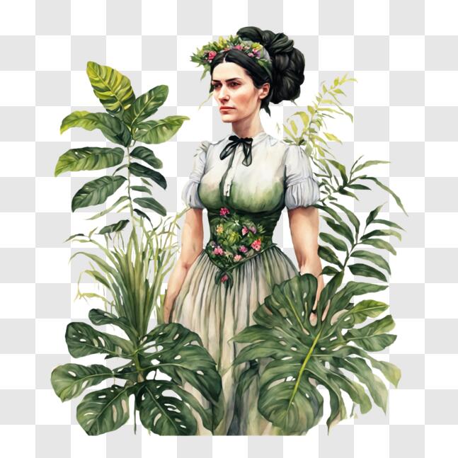 Download Elegant Woman in a Botanical Garden PNG Online - Creative Fabrica