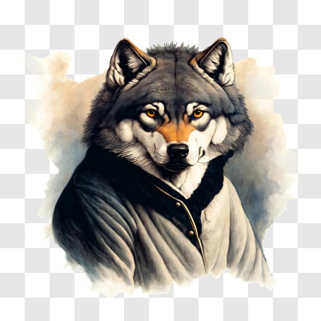 Download Gray Wolf Portrait in Stylish Garments PNG Online - Creative ...