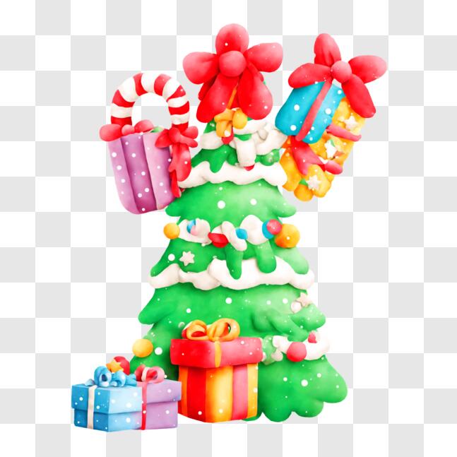 Download Colorful Cartoon Christmas Tree Decorated with Presents and ...