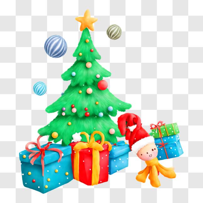 Download Christmas Tree with Presents and Octopus PNG Online - Creative ...