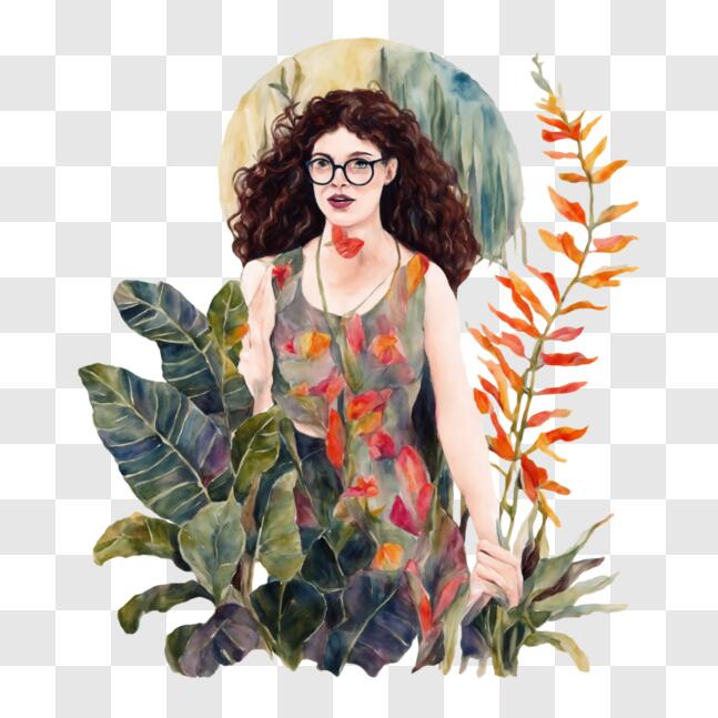 Download Colorful Plants and Glasses-Wearing Woman PNG Online ...