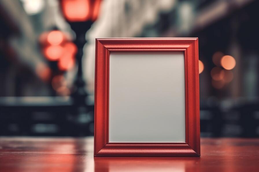 Download Empty Red Frame on Wooden Table Background Mockups Online ...