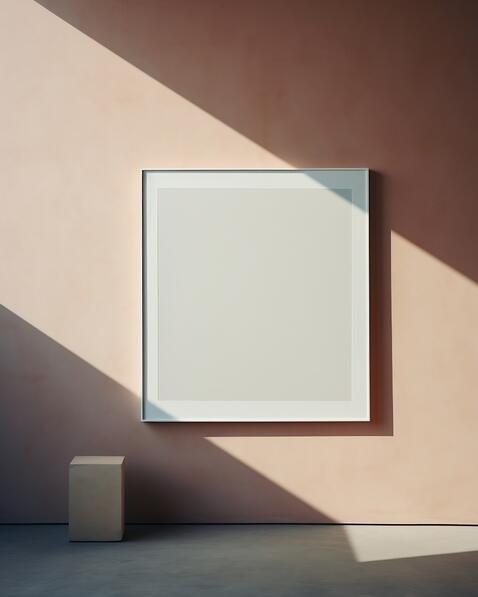 Download Empty Frame on Beige Wall with Shadows and White Cube Mockups ...