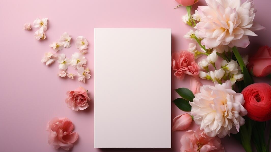 Download Pink Background with White Flowers and Blank Card Mockups ...