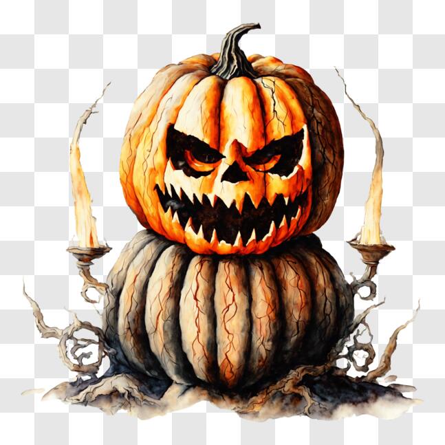 Download Halloween Pumpkin with Angry Face on Candlesticks PNGs Online ...
