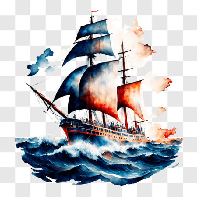 Download Watercolor Painting of Sailing Ship at Sea PNGs Online ...