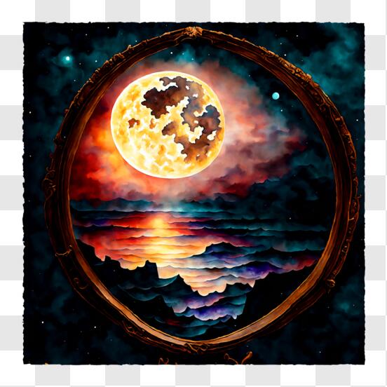 Scarica Specchio circolare con riflessione di luna piena - Fotografia  naturalistica PNG Online - Creative Fabrica