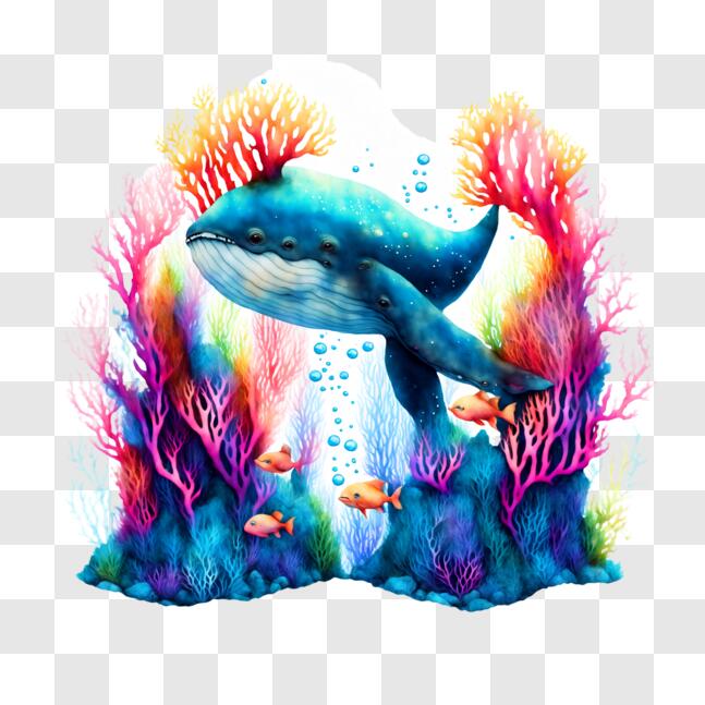 Download Colorful Whale Swimming in Ocean with Coral Reefs and Fishes ...